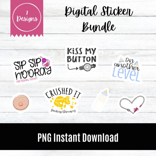 Feeding Therapy Digital Sticker Bundle | PNG | Speech Therapist Swallowing Dysphagia Gtube Bottle | SLP | Cricut | Print and Cut | DIY