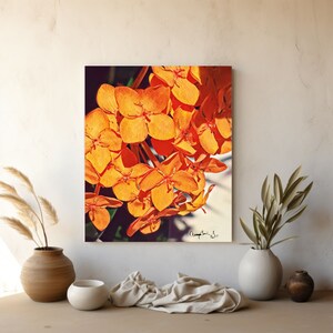 Orange Ixora flowers canvas print, Tropical color wall art, Landscape photography nature print, Vibrant photo décor nature wall art print