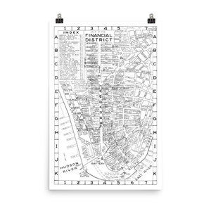 RH style FiDi Poster, Black and white vintage map of lower Manhattan from the 1950's.
