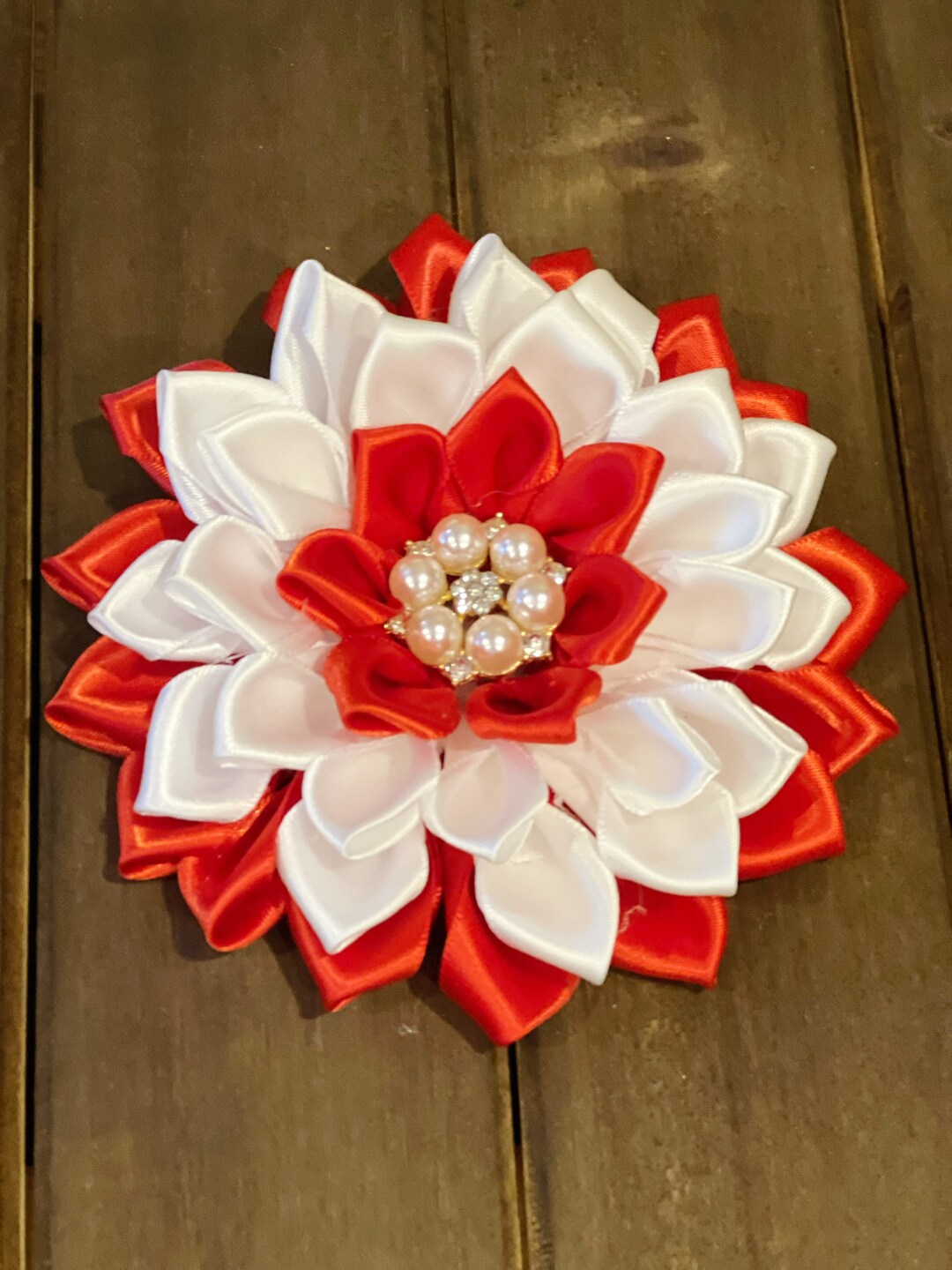 Red Ribbon Broche Red and White Satin Ribbon Brooch - Etsy