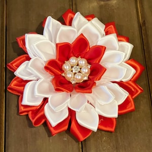 Red and White Satin Ribbon Brooch