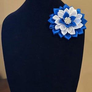 Blue and White satin ribbon brooch