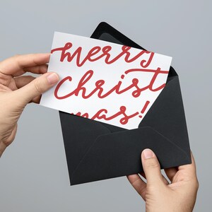 Frohe Weihnachten herunterladbare Postkarte: Rote übergroßen Skript