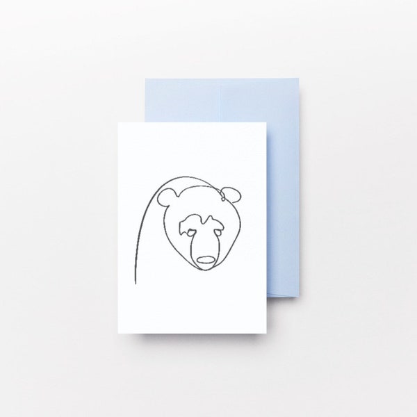 One Line style drawing of a bear - INSTANT PRINTABLE - minimal animal art - grumpy or tired bear face - grizzly bear line art download