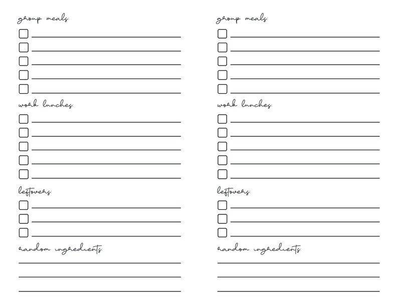 Flexible Meal Plan Checklist NO DATES Fridge &amp; Pantry Inventory Work ...