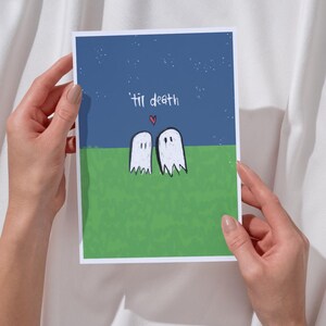 Downloadbare kaart | Tot de dood | Romantisch spookbriefkaart | Handgetekende digitale kunstafdruk | Afdrukbare Valentijn