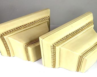 Porcelain Wall Brackets: Cream & Gilt, 30cm Wide