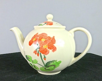 Hand-Decorated Geranium Pottery Teapot - Jane and Stephen Baugham