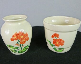 Jane and Stephen Baugham Pottery Vase: Geranium Pattern, 1990s