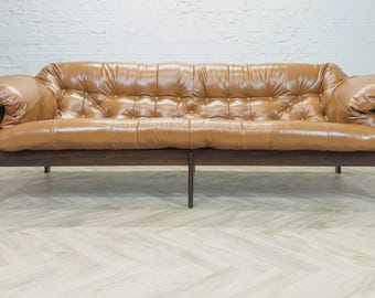Percival Lafer MP-41 Sofa: Mid-Century Modern Tan Leather, Brazilian Design