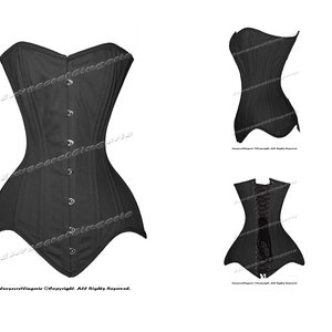 luvsecretlingerie Heavy Duty 26 Double Steel Boned Waist Training Cotton Long Torso Overbust Shaper Corset 8151-TC Black Cotton