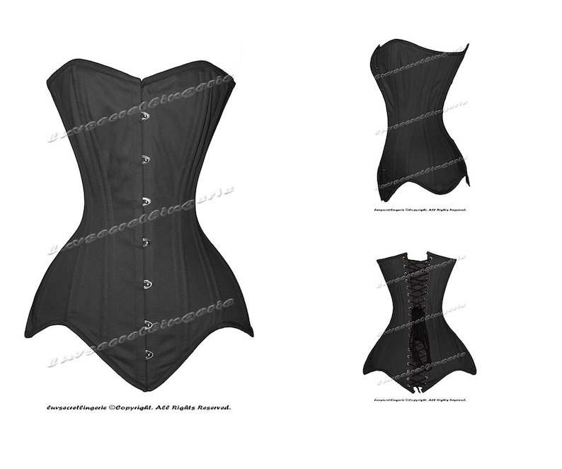 luvsecretlingerie Heavy Duty 26 Double Steel Boned Waist Training Cotton Long Torso Overbust Shaper Corset 8151-TC Black Cotton