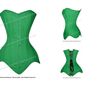 luvsecretlingerie Heavy Duty 26 Double Steel Boned Waist Training Baumwolle Long Torso Overbust Shaper Korsett 8151-TC Green Cotton