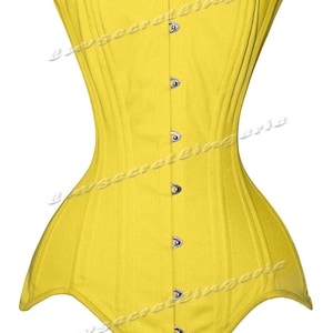 luvsecretlingerie Heavy Duty 26 Double Steel Boned Waist Training Baumwolle Long Torso Overbust Shaper Korsett 8151-TC Yellow Cotton