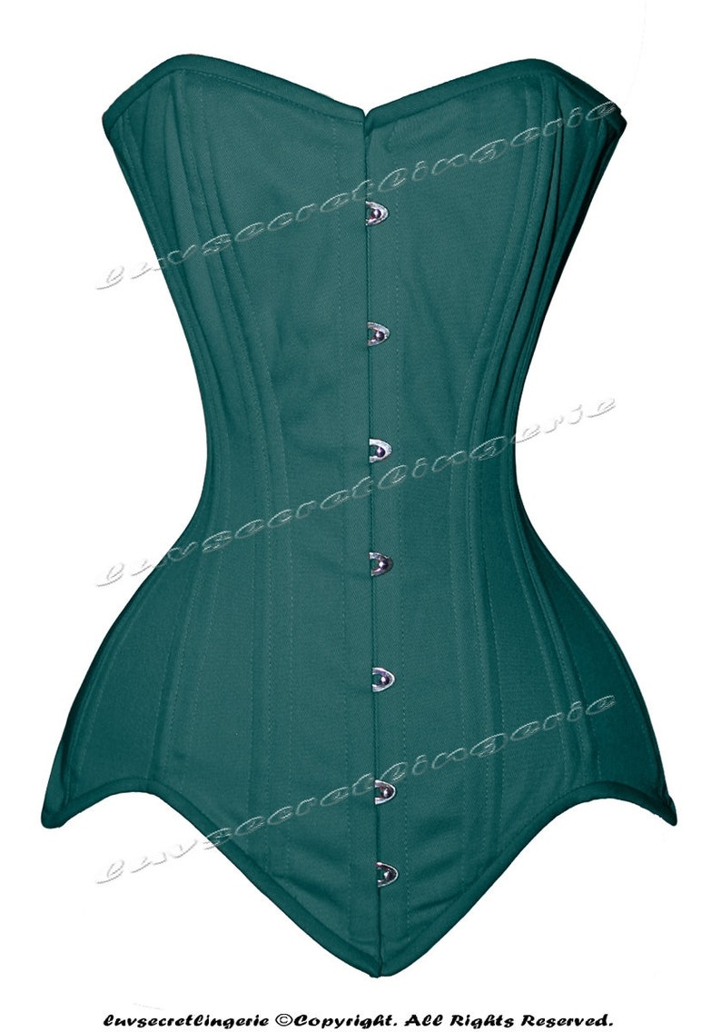 luvsecretlingerie Heavy Duty 26 Double Steel Boned Waist Training Baumwolle Long Torso Overbust Shaper Korsett 8151-TC Dark Green Cotton