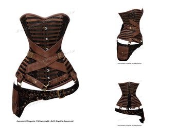 26 Double Steel Boned Waist Training Genuine Leather Overbust Corset #8718-B-LE 26 Double Steel Boned Waist Training Genuine Leather Overbust Corset #8718-B-LE