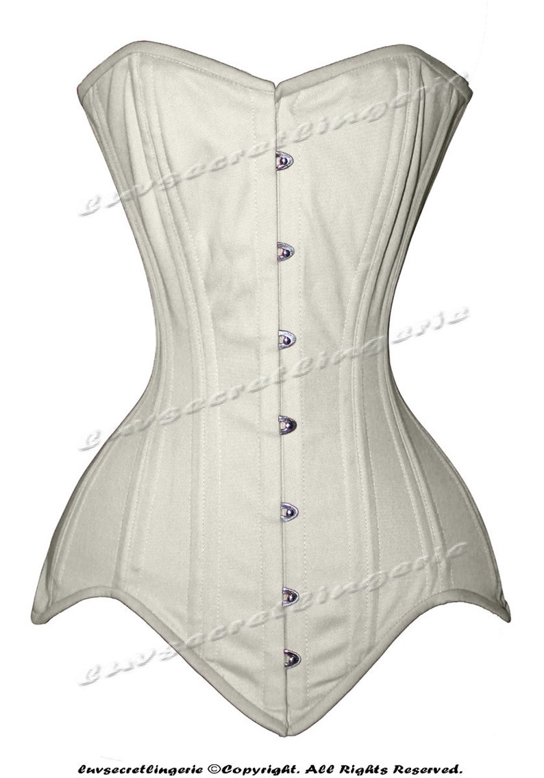 luvsecretlingerie Heavy Duty 26 Double Steel Boned Waist Training Cotton Long Torso Overbust Shaper Corset 8151-TC Ivory Cotton