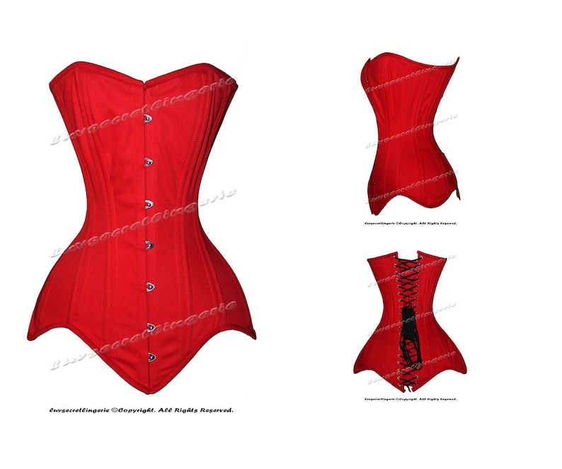 luvsecretlingerie Heavy Duty 26 Double Steel Boned Waist Training Cotton Long Torso Overbust Shaper Corset 8151-TC Red Cotton