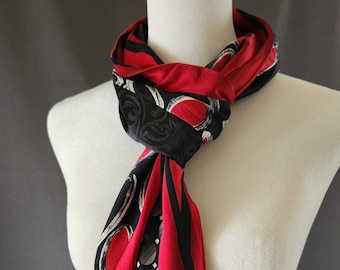 Scarf –  Upcycled Neckties – Silk Scarf – Repurposed Necktie - Red - Black