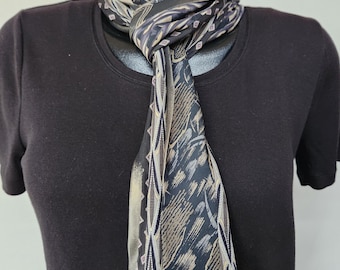 Scarf – Repurposed Neckties – Silk – tans-taupe-black-grey - Upcycled Necktie