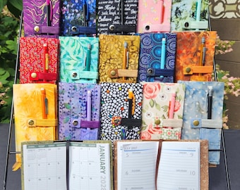 Pocket Calendar with cover and pen / 2027 Weekly OR 2027-28 Monthly / Refillable / Handmade