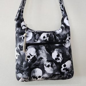 Hobo / Slouch Bag /Skeletons / Mummies / Reversible / Adjustable Strap / Black-White