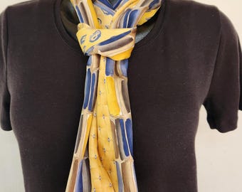 Scarf – Repurposed Neckties – Silk - Yellow - Blue - Upcycled Necktie