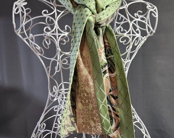 Scarf – Silk - Repurposed Neckties – Lt. Green - Upcycled Necktie