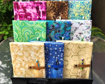Refillable Fabric Composition Book Cover: Pen Holder, Bookmark