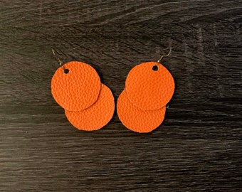 Orange Circle Faux Leather Earrings