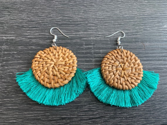 Green Wicker Earrings - Etsy