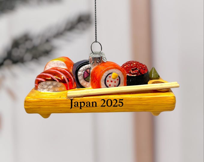 Personalized Sushi Christmas Ornament: Hand-Painted Glass Tray with Rolls - Japan Ornament 2025 Keepsake