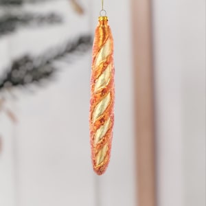 French Baguette Glass Ornament | Hand-Painted Food Ornament | Chef & Baker Gift | Bread Christmas Decor