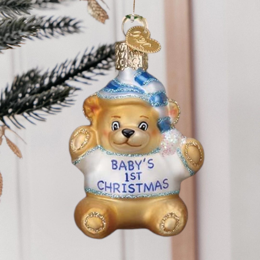 Baby Boy's First Christmas Teddy Bear Ornament Personalized Glass