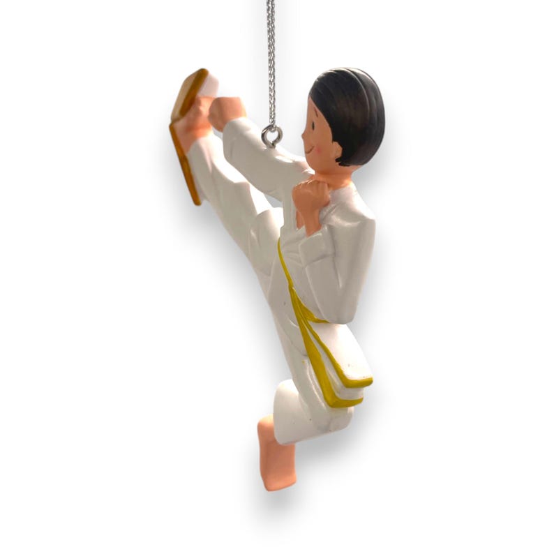 Personalized Boy Karate Ornament | Custom Belt Color | Brunette Martial Arts Christmas Keepsake image 3