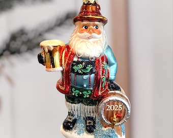 Oktoberfest Santa Ornament: Hand-Painted Glass Beer Lover Decor