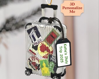 Personalized Travel Suitcase Ornament: Custom Vacation Keepsake