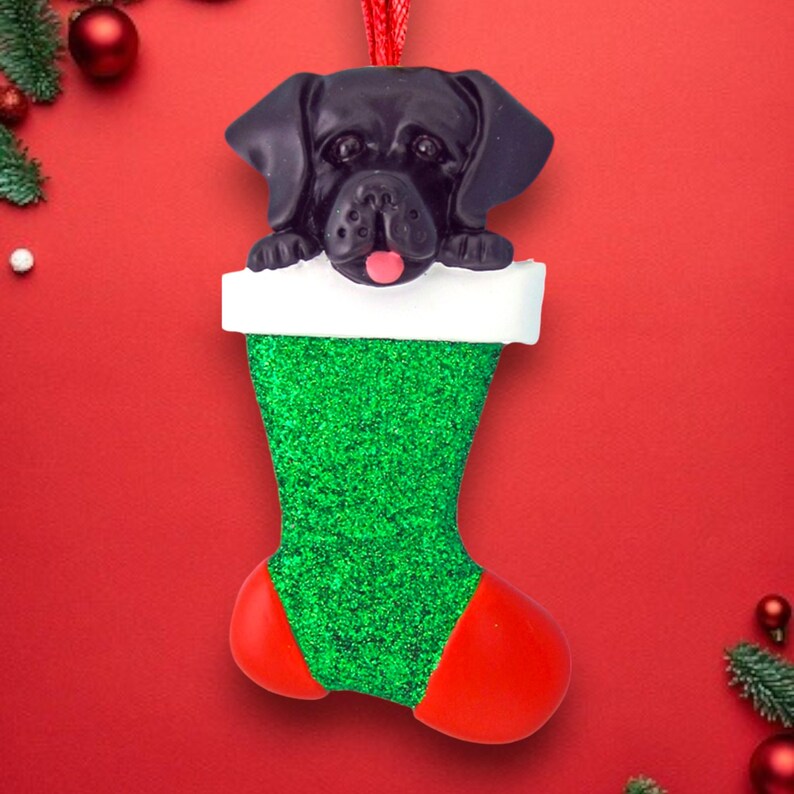 Personalized Black Labrador Dog in Stocking Christmas Ornament Custom
