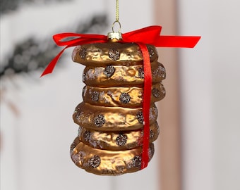 Glass Chocolate Chip Cookie Stack Ornament: Glittered Foodie Gift
