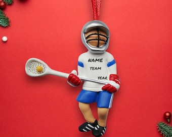 Enfeite personalizado para jogador de lacrosse masculino - Decoração de Natal personalizada