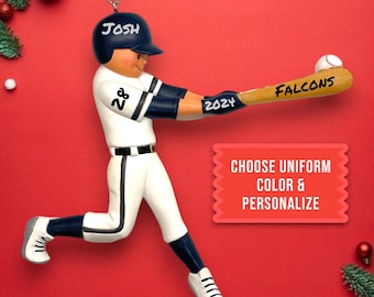 Personalized Baseball Player Ornament - Hand-Painted Resin, Team Gift