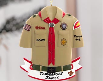 Personalized Boy Scout Uniform Ornament - Custom Name, Year, Rank Christmas Keepsake Gift