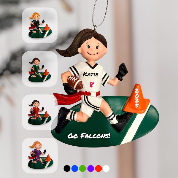 Personalized Flag Football Ornament – Girl Player, Team Gift