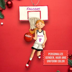 Personalized Girl Blonde Basketball Ornament with Custom Uniform | Basketball Player Christmas Keepsake | Girl Basketball Player Ornament