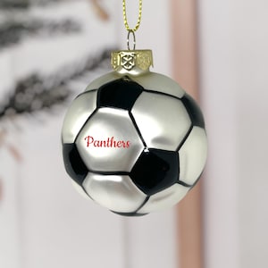 Personalized Soccer Ball Christmas Ornament – Glass Sports Decoration with Name, Team, or Jersey Number