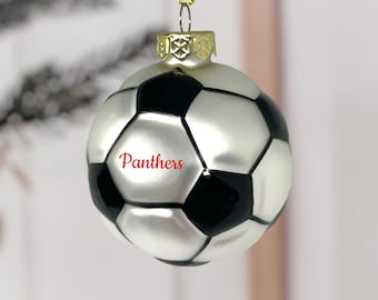 Personalized Soccer Ball Christmas Ornament – Glass Sports Decoration with Name, Team, or Jersey Number
