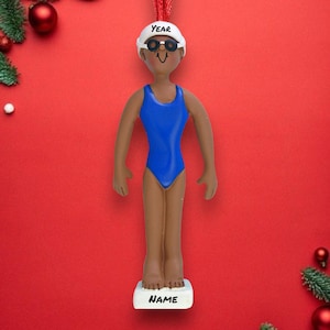 Personalized Black Female Swimmer Christmas Ornament - Custom Swimming Decoration