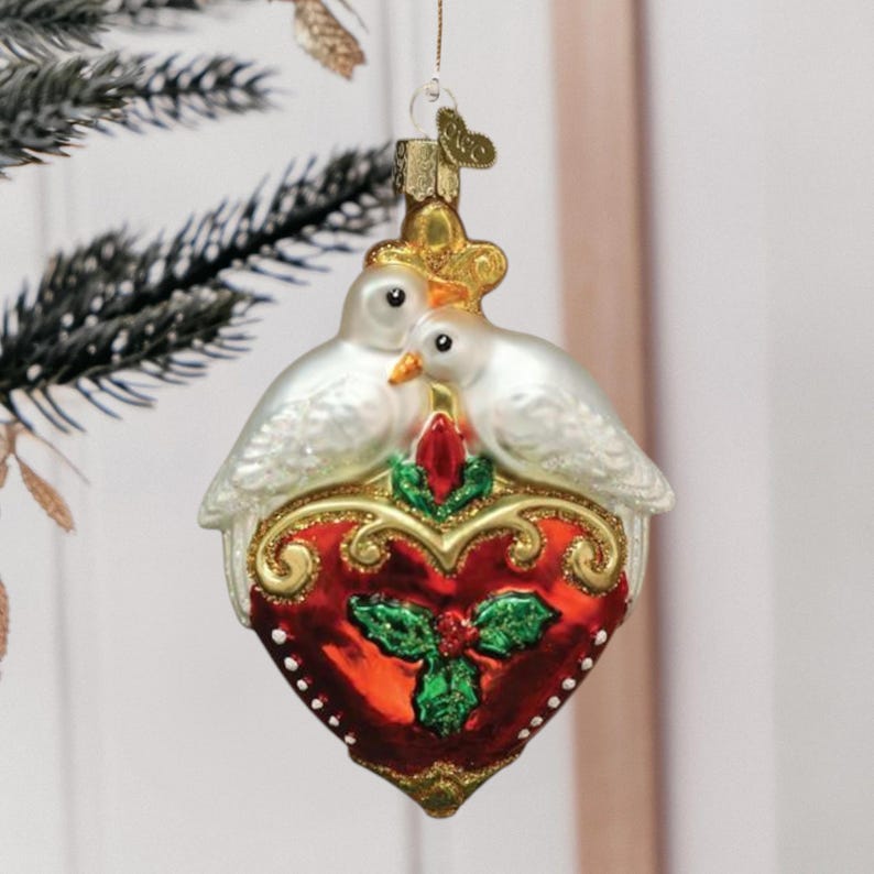 Handcrafted Glass Personalized Two Turtle Doves Ornament Custom Couples