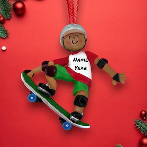 Personalized Black Skateboarder Christmas Ornament - Custom Skating Decoration