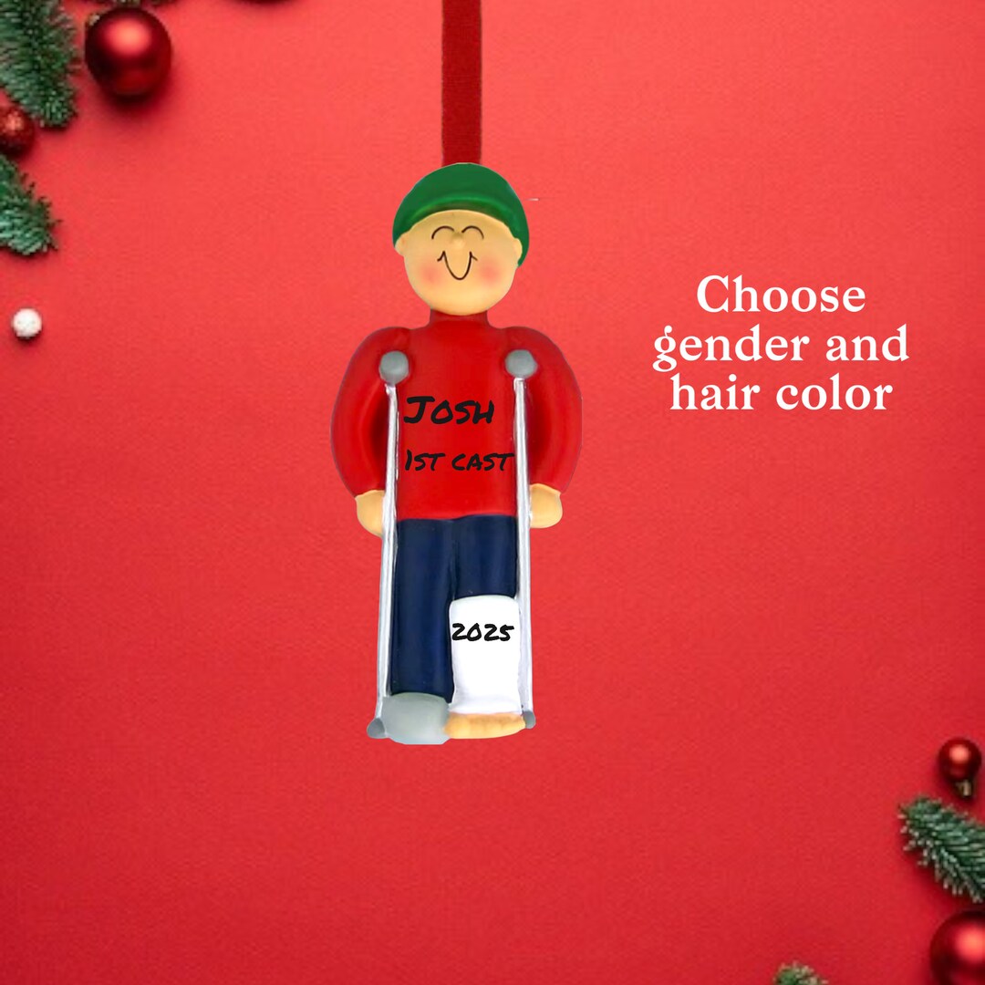 Broken Leg Ornament, Personalized Crutches Ornament, Gifts for Him